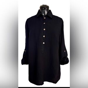 Fridaze Linen Redefined Black Button Down Top Size Small 100% linen